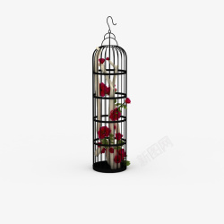 玫瑰黑色花纹中式鸟笼素材