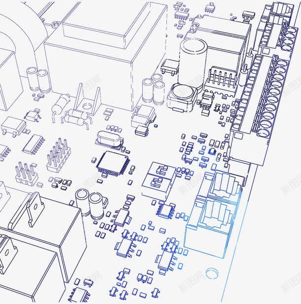 电路板线稿png免抠素材_88icon https://88icon.com 接线图 电子元件 电子元件图 电路板 电路线条 电阻 线描