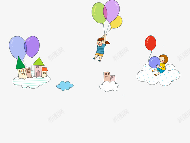 云彩上的孩子png免抠素材_88icon https://88icon.com 云彩 卡通 可爱的 小孩 房子 插图 气球 高兴