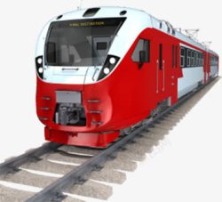 红色货运车铁轨上面的火车高清图片
