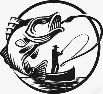 船手绘钓鱼的图案图标图标
