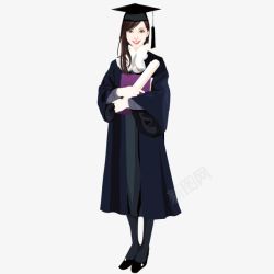 毕业季考卷大学生卡通穿学士的的毕业女大学生高清图片