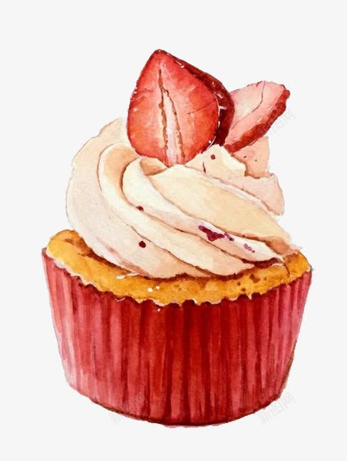 草莓杯子蛋糕png免抠素材_88icon https://88icon.com 手绘 甜品 美食 草莓 蛋糕