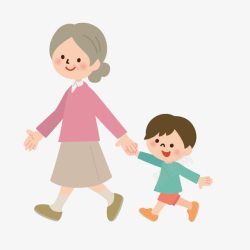 老年家庭的图标手绘卡通小人奶奶和孙子图标高清图片