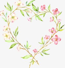心形婚礼花卉边框彩绘粉色小清新心形花环边框高清图片