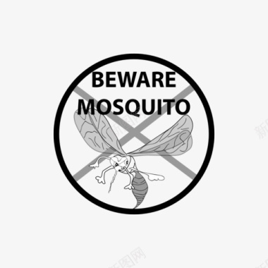 蓝色圆形图卡通圆形灰色禁止蚊子传染疾病图图标图标