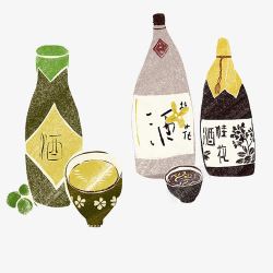 日本酒樽酒水手绘画片高清图片