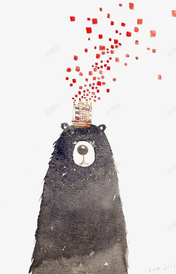 卡通黑熊png免抠素材_88icon https://88icon.com 卡通动物 手绘黑熊 母婴素材 红色碎片 背景装饰 黑熊