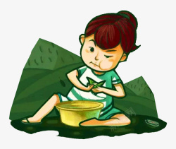绿色传统包粽子卡通插画素材
