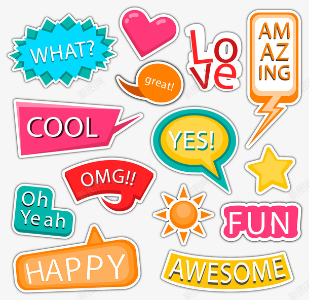 手绘对话框标签矢量图ai免抠素材_88icon https://88icon.com 卡通 对话框标签 彩色星星 手绘 装饰 矢量图