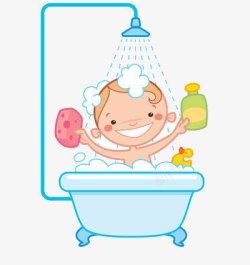 卡通开心洗澡的婴儿素材