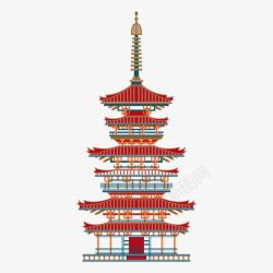 美食旅游日本手绘寺庙建筑旅游景点矢量图高清图片