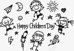 六一节日快乐手绘简笔画风格儿童节图标高清图片