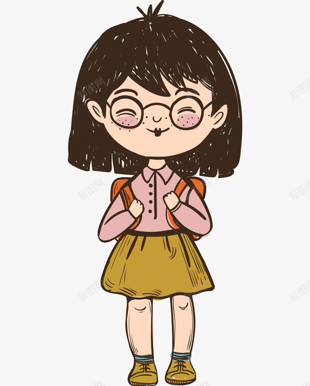 开学季卡通人物背书包女学生png免抠素材_88icon https://88icon.com 动画 卡通人物 可爱 女生 开学季 背书包女学生