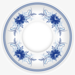 蓝色瓷器蓝色团花花纹青花瓷盘子高清图片