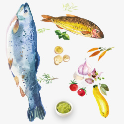 特色烤鱼卡通生鲜烤鱼必备材料装饰高清图片