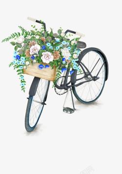 骑复古自行车文艺复古装满花的自行车高清图片