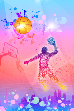 几何渐变打篮球剪影篮球海报背景背景