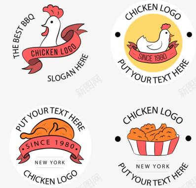 公鸡母鸡卡通快餐店招牌标识图标图标