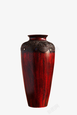 红色木质雕刻的花瓶古代器物实物素材