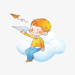 运输飞机插画儿童纸飞机云朵卡通插画高清图片
