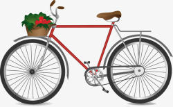 骑复古自行车一部自行车手绘插画高清图片