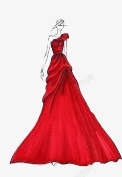 优雅红手绘大红礼服高清图片