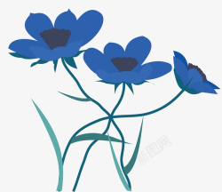 深蓝色春天的花朵矢量图素材