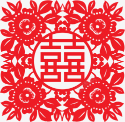 中国式红色中国风双喜剪纸高清图片