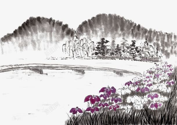 水墨山水画png免抠素材_88icon https://88icon.com 中国风 山水 水墨 花