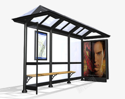 黑色框架玻璃透明公交车站台素材