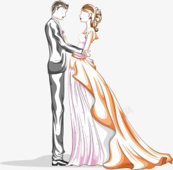 卡通手绘新人情侣插画素材