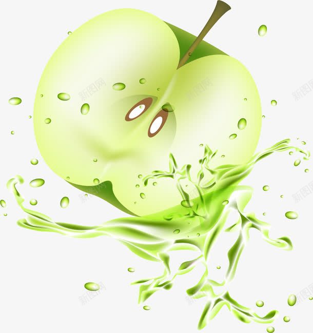 半颗青苹果png免抠素材_88icon https://88icon.com 苹果汁 营养果汁 青苹果 青苹果果汁 飞溅的苹果汁