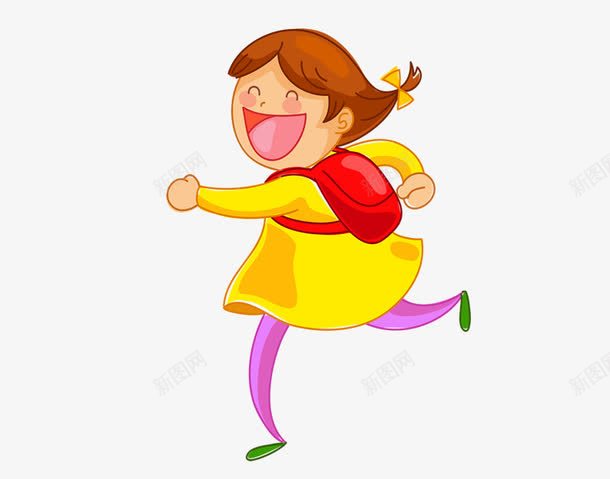跑着上学的小女孩png免抠素材_88icon https://88icon.com 卡通人物 卡通女孩 卡通学生 卡通小孩 学生 紫色 红色 黄色