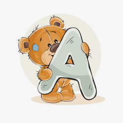 手绘字母A小熊矢量图素材