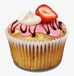 粉色草莓背景纸杯蛋糕高清图片
