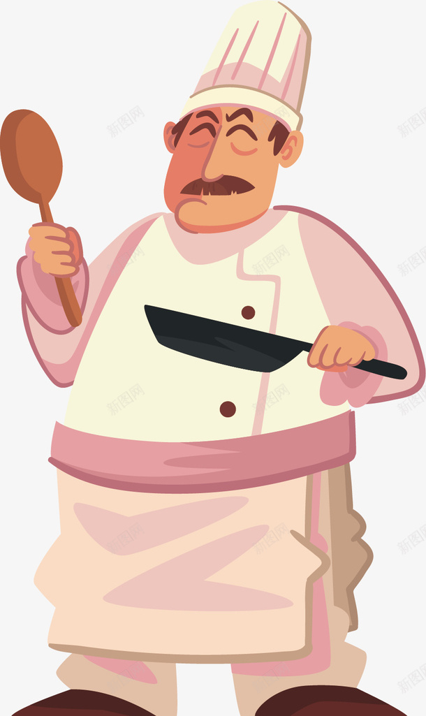 做饭的大厨矢量图ai免抠素材_88icon https://88icon.com 勺子 卡通手绘 厨师 大厨 平底锅 水彩 男人 男士 矢量图