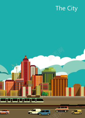 彩色都市建筑插画矢量海报背景背景
