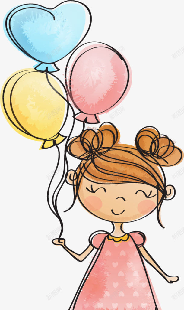 儿童节牵着气球的女孩png免抠素材_88icon https://88icon.com 儿童节 多彩气球 手绘女孩 水彩 牵着气球的女孩 童趣
