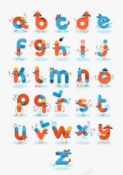 卡通动物造型英文字母排版素材