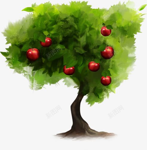 手绘水彩苹果树png免抠素材_88icon https://88icon.com 手绘 水彩 红苹果 苹果树