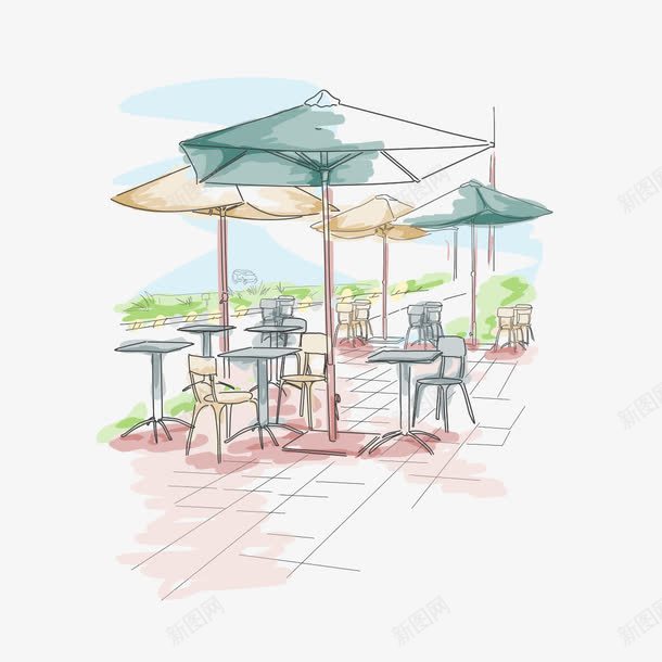 手绘欧式咖啡厅png免抠素材_88icon https://88icon.com 咖啡厅 建筑 手绘欧式咖啡厅街头 欧式 白色