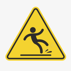 湿滑路面湿滑三角形黄色警告牌实物高清图片