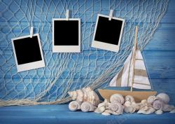 可爱的木船贝壳木船与渔网高清图片