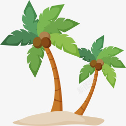 海边椰树装饰画绿色扁平小岛椰树高清图片