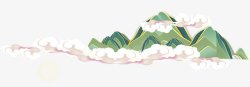 卡通绿色大山祥云装饰图案素材