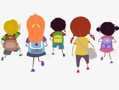 卡通版的五个小朋友背着书包上学png免抠素材_88icon https://88icon.com 上学 书包 儿童 小朋友
