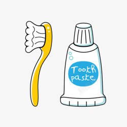 卡通清洁用品白色带英文字母的牙膏管和黄色牙高清图片