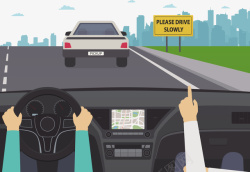 开车用公路上开车的人和路牌矢量图高清图片