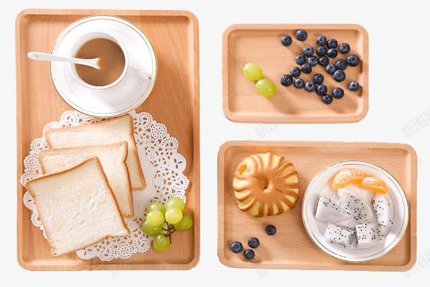 早餐美食png免抠素材_88icon https://88icon.com 咖啡 托盘 榉木 水果 美食 长方形 隔热盘 面包